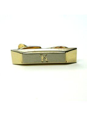 Vintage Hickok Gold Tone Tie Clip Engraved Letter K Brushed Front